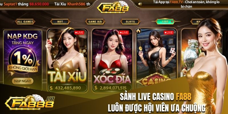 Giới thiệu về sảnh FA88 live casino đặc sắc